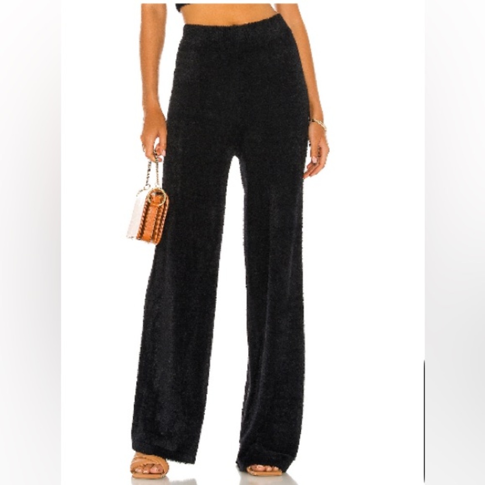 Amanda Uprichard Black Wide Leg furry pants